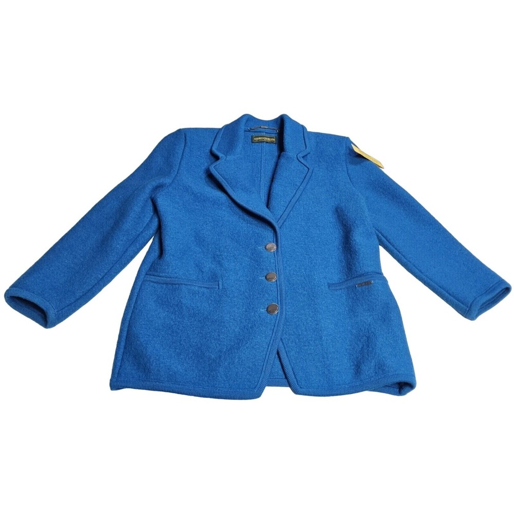 Vtg Womens Sz 36 GEIGER Australian Boiled Wool Soft Knit Jacket Blazer Coat Teal